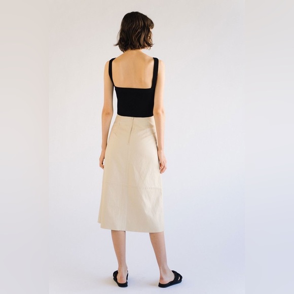 Mijeong Park Cream Faux Leather Midi Skirt Middle Slit XS - Picture 9 of 9